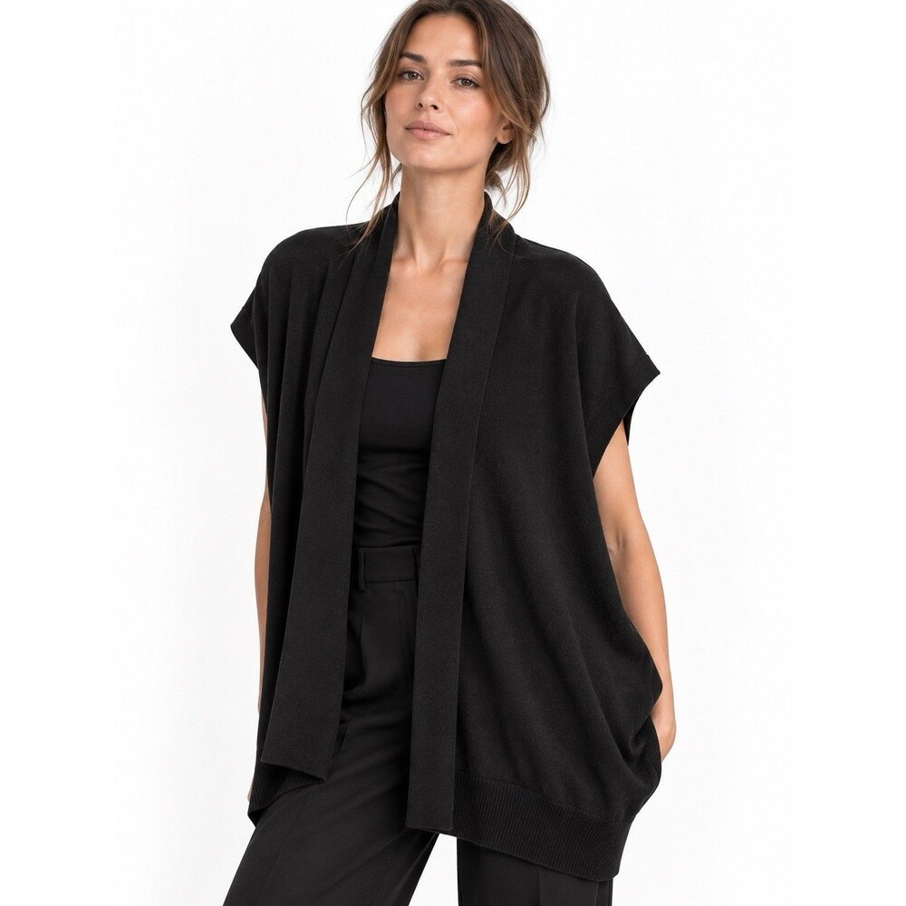 Zero + Maria Cornejo Black Dolman Sleeveless Draped Open Front Cardigan XS